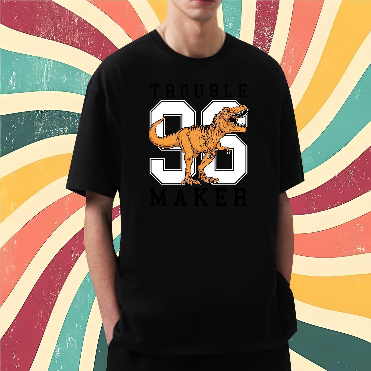 2024 Summer Man T Shirts 230g Cotton dinosaur Outdoor Tops Crew Neck Breathable Soft Men Tees White Plus Size