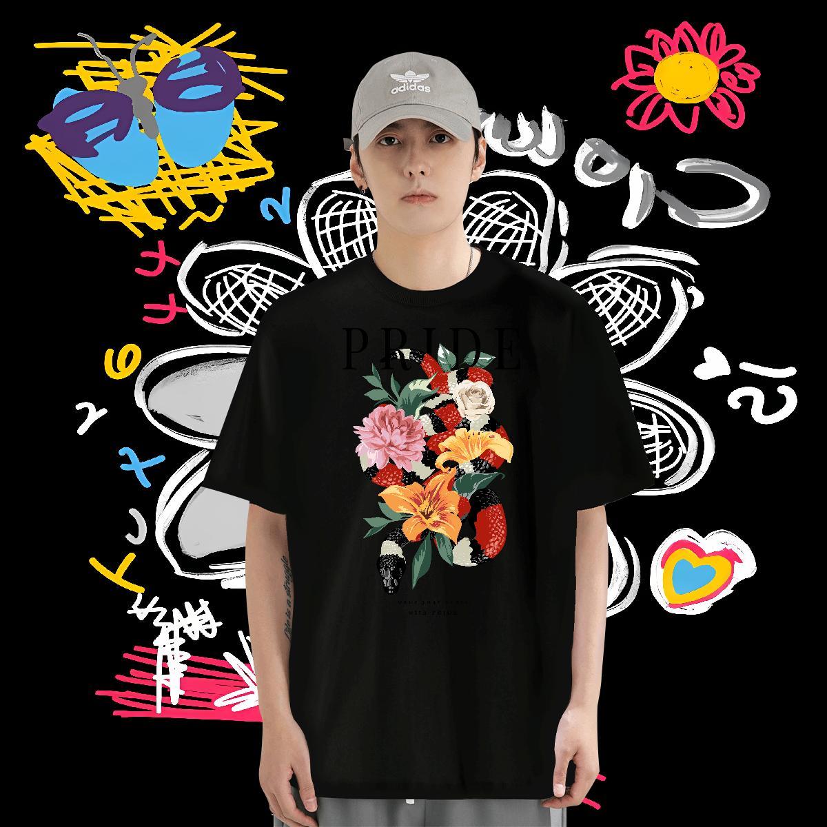 T Shirt For Man 230g 100% Cotton snake Casual Beach O-Neck Short Sleeve Anime Print Men Tees Customized Cool Top Tees