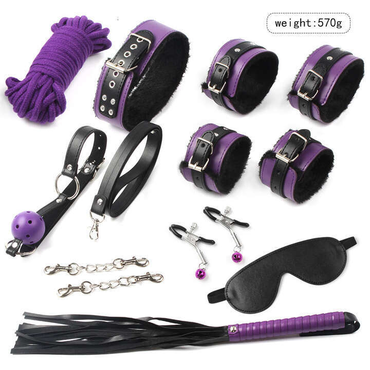Couple Cosplay Bed Leather Sm Set Handcuffs Collar Nipple Clip Gag Whip Rope Bondage Kit