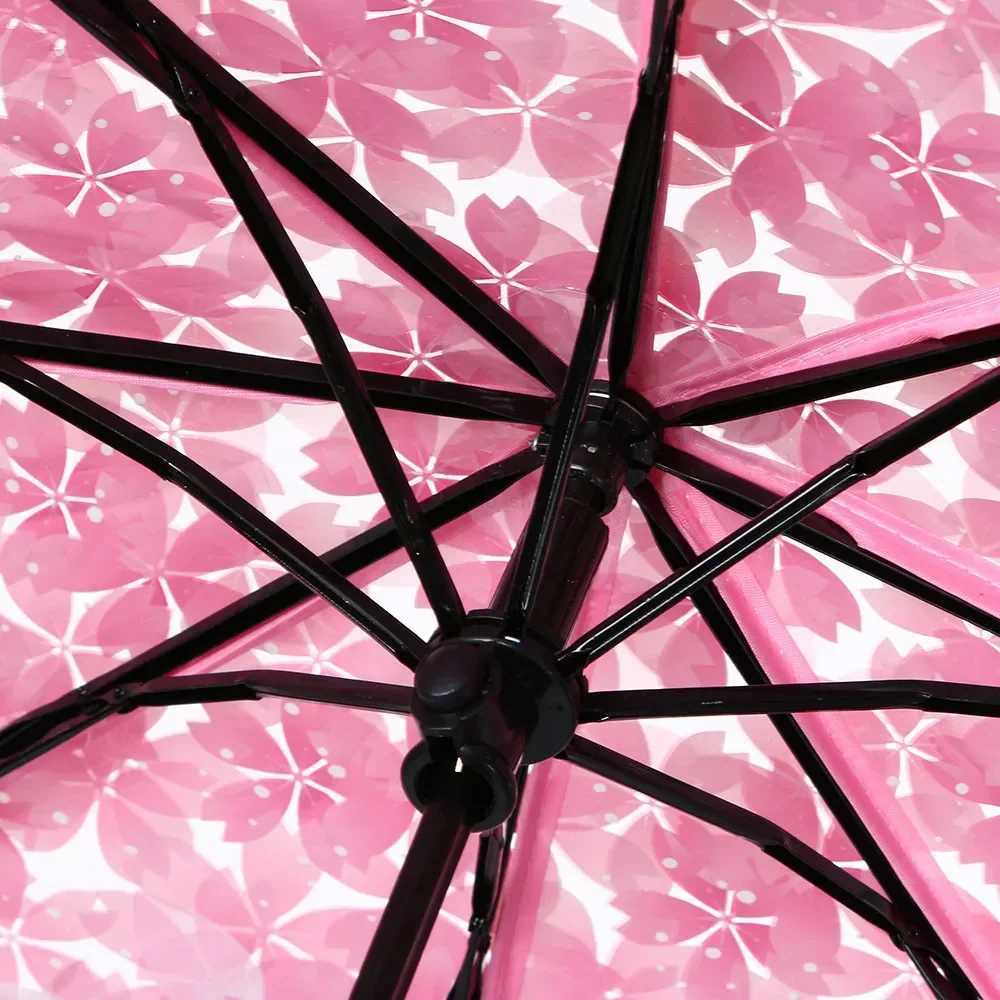 New Folding Umbrella Transparent Sakura Anti-literature Folding Umbrella Wind And Water Resistant UmbrellaXJ240806