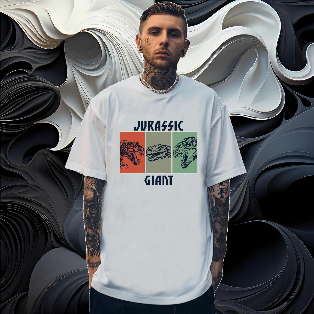 DIY Man T Shirts 230g 100% Cotton dinosaur Casual Daily Wear Tee Shirt Breathable Soft Unisex Couples T Shirts Graphic