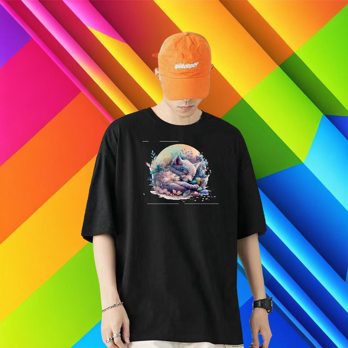 2024 Man T Shirts 230g Cotton wolf Casual Daily Wear Tshirts Breathable Crew Neck TOP Quality Men Tops Tees White Plus Size