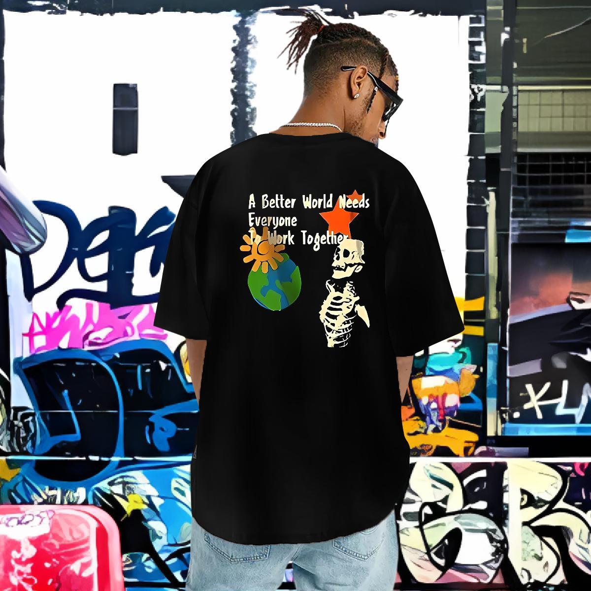 Wholesale T-Shirts for Men skull Tops Tees 230g Cotton High Street Hip Hop Free Shipping Custom Printed Pure Cotton Mens Tshirts