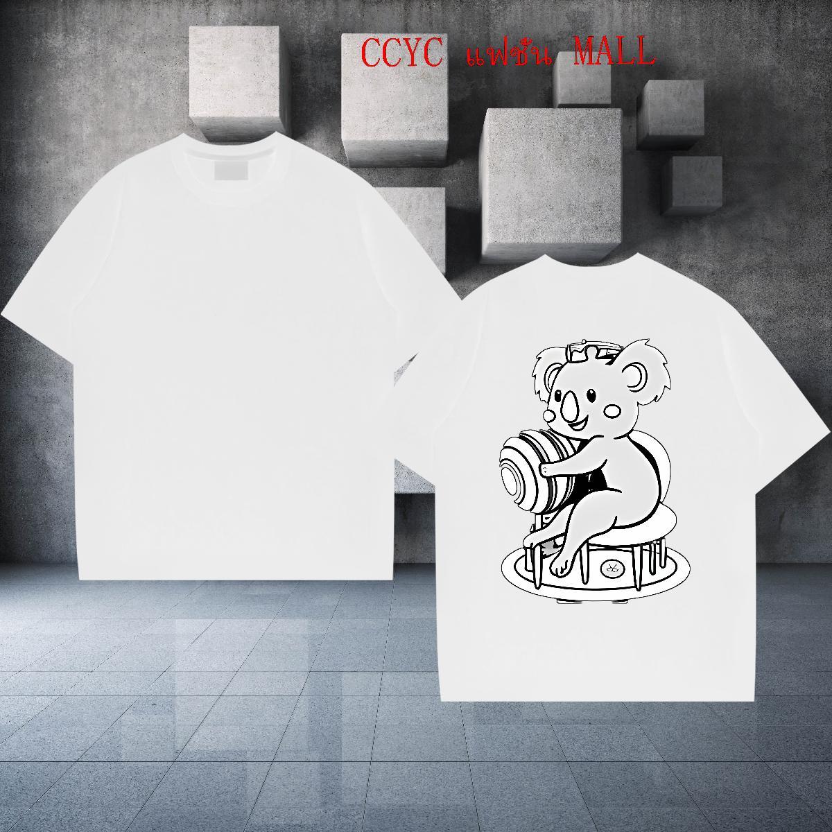 New T-Shirts 230g Cotton bear Anime Printing Street Polos Breathable Short Sleeve Loose Fit Mens Tshirts Plus Size Cartoon