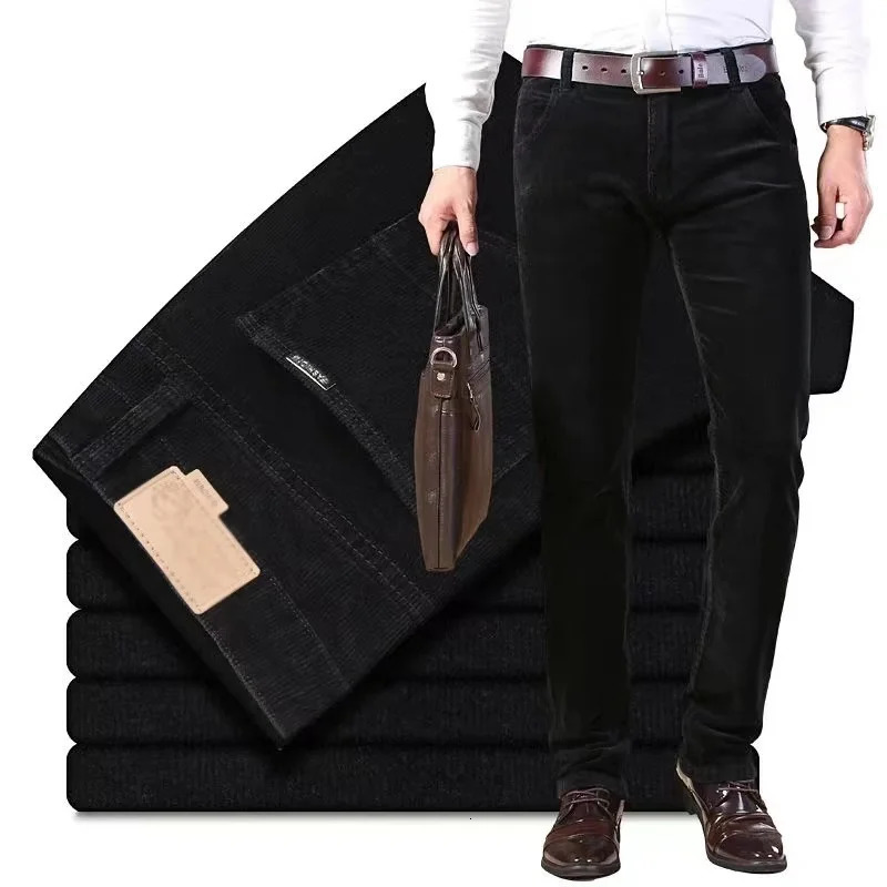 Classic Mens Corduroy Casual Pants Business Fashion Solid Color Stretch Slim Fit Straight Trousers Allmatch Men 240806