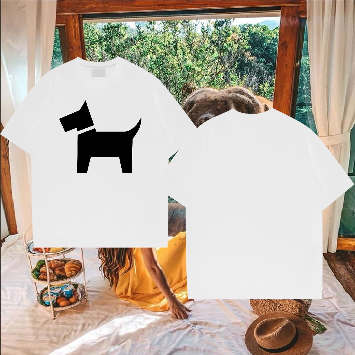 New Designer T Shirts Men 230g Cotton Dog Hip Hop Street Tops Shirt O-Neck Short Sleeve Loose Men Tops Tees Black Oversized