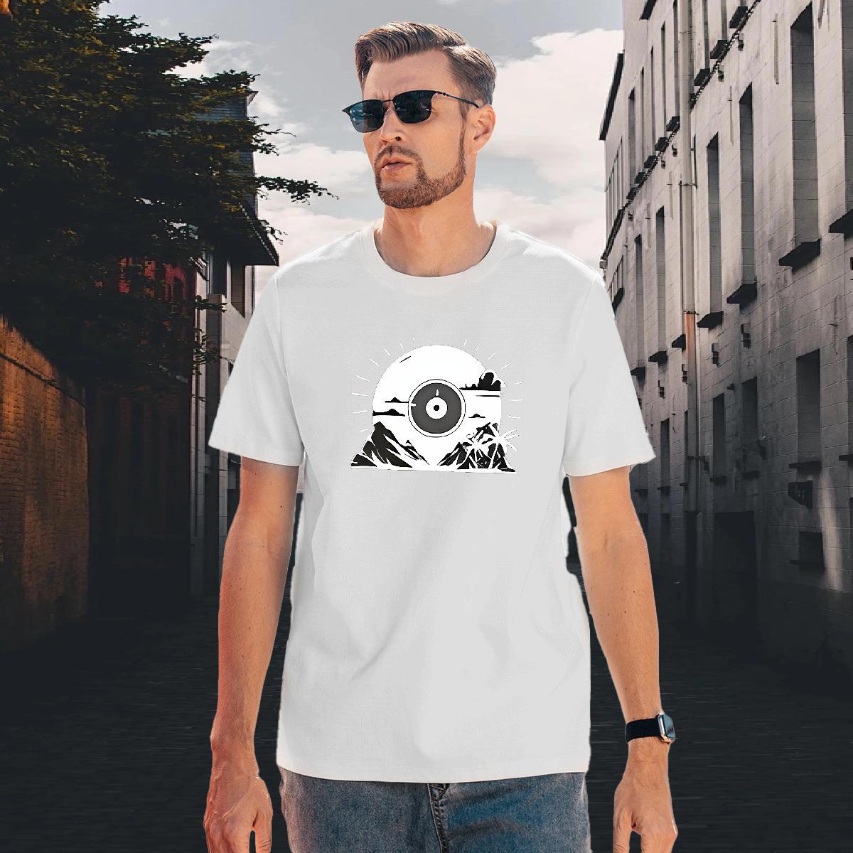 Cool Design Tshirts 230g Cotton Daily Outfit mountains Black Oversized Crew Neck Breathable DIY Customized T Shirt For Man Top Tees