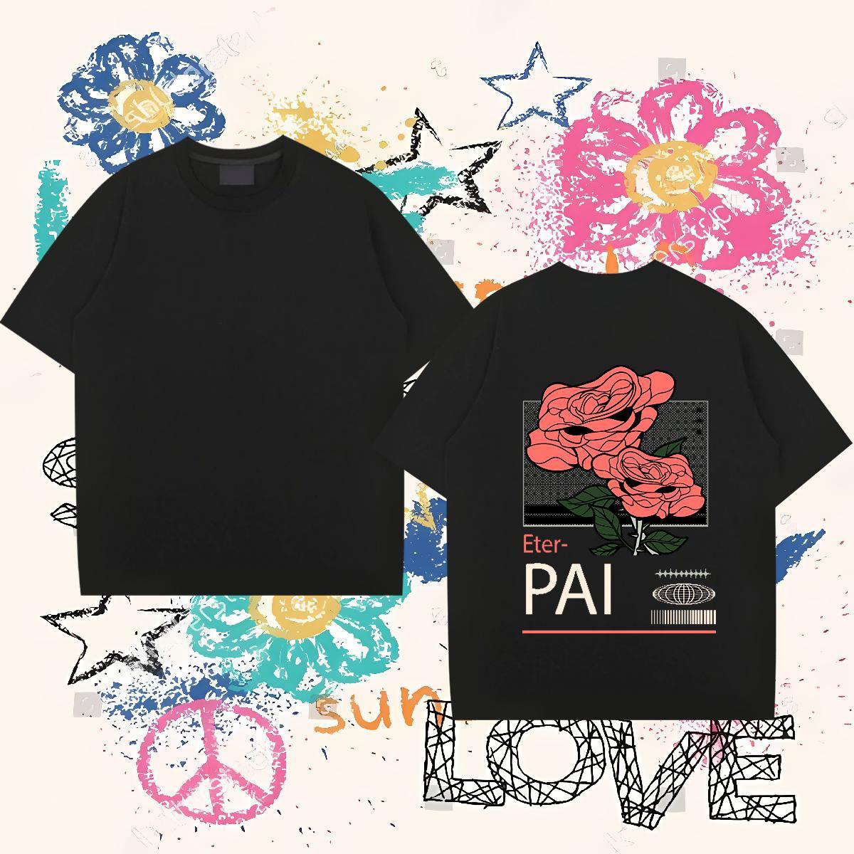 2024 Summer T Shirt For Man 100% Cotton 230g flower Street Wear Tee Shirt Round Neck Short Sleeve Designer Men Clothes T-Shirt Custom Anime