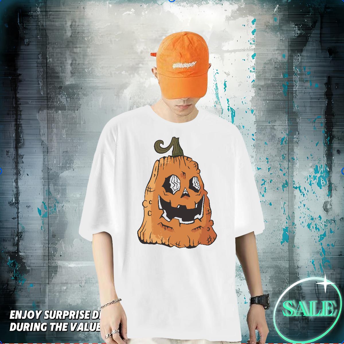 Classic Casual Men T Shirts 230g Pure Cotton Halloween Street Casual Wear Short Sleeve O-Neck Cool Tshirts Custom Anime