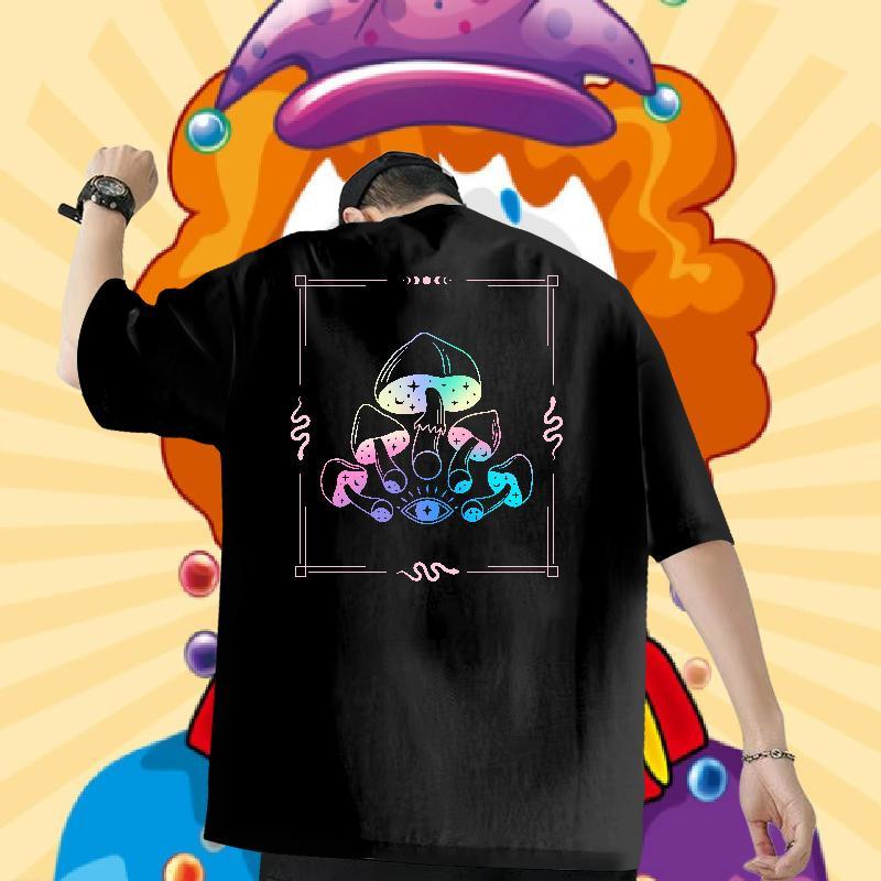 Customized T Shirts Men 230g Pure Cotton mushroom Home Outdoor Clothings Breathable Short Sleeve Soft Men Tees Black White