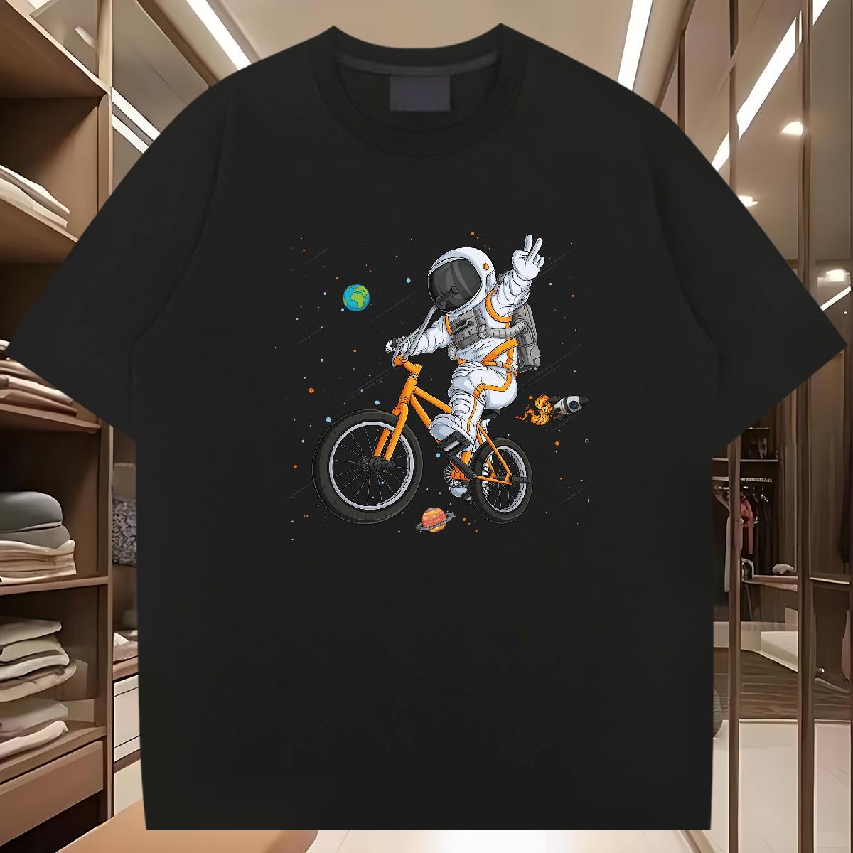 T-Shirts 230g 100% Cotton cosmonaut Casual Beach O-Neck Short Sleeve DIY Printed Men Clothes T-Shirt Fashion Design Brand Tops