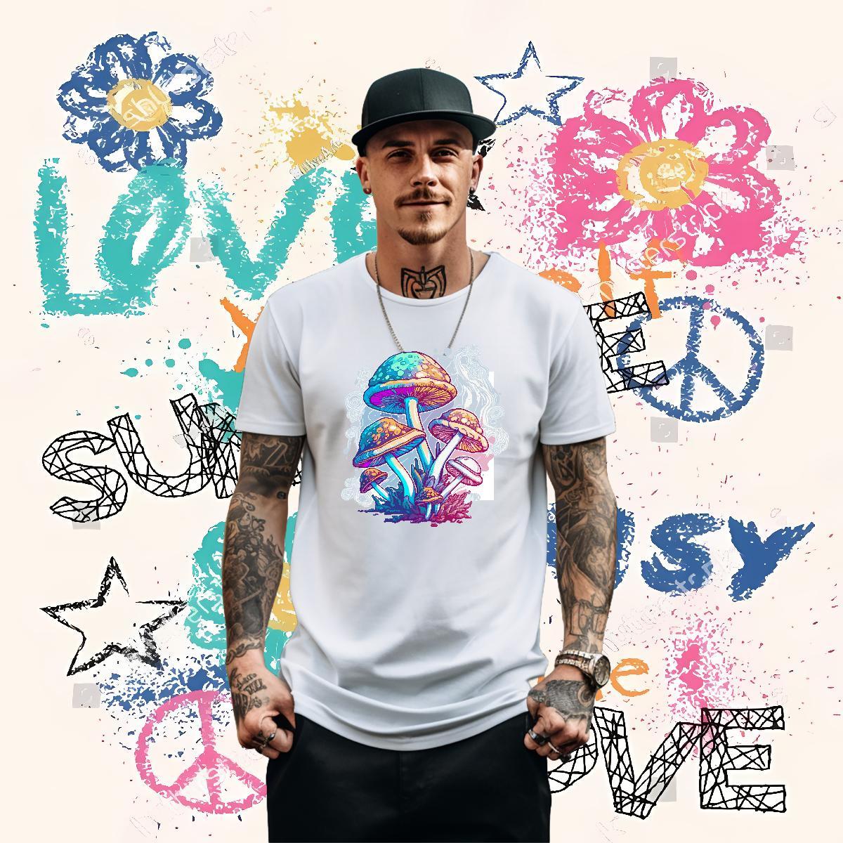 DIY T-Shirts 230g Cotton mushroom Casual Tee Shirt Short Sleeve Soft Popular Men Clothes T-Shirt White Plus Size