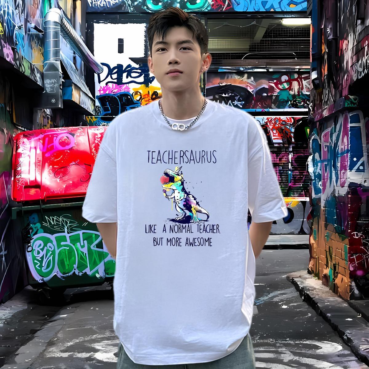 Fashion T-Shirts 230g 100% Cotton dinosaur Daily Wear Top Tees O-Neck Short Sleeve Designer Mens Tshirts Black White