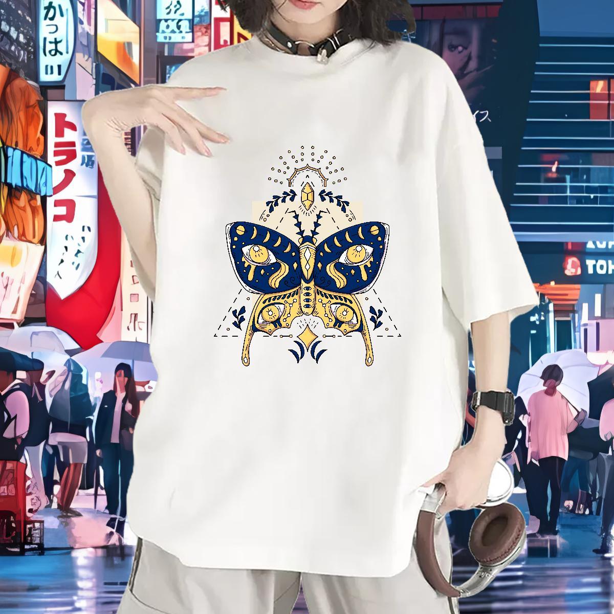 Loose T Shirts Women Short Sleeve O-Neck Womens Tshirts Black Oversized Butterfly Summer Casual 100% Cotton 230g Designer Tops Shirt