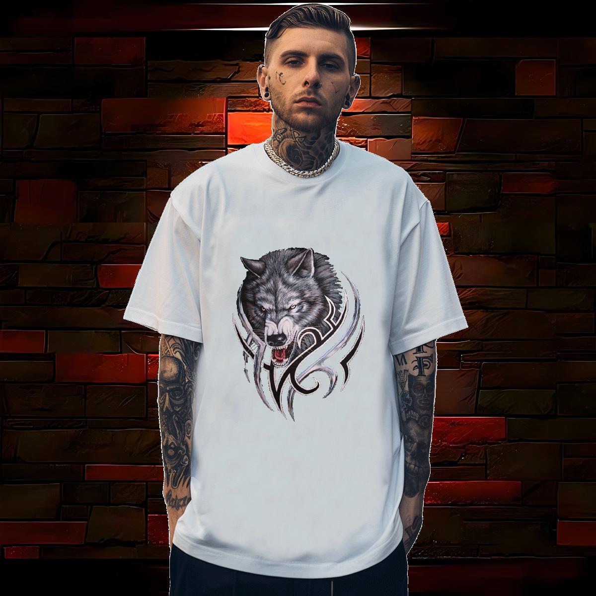 Fashion Design Mens T Shirts 230g Cotton wolf Casual Daily Wear Clothings O-Neck Short Sleeve Cool Mens Tshirts Custom Print Plus Size