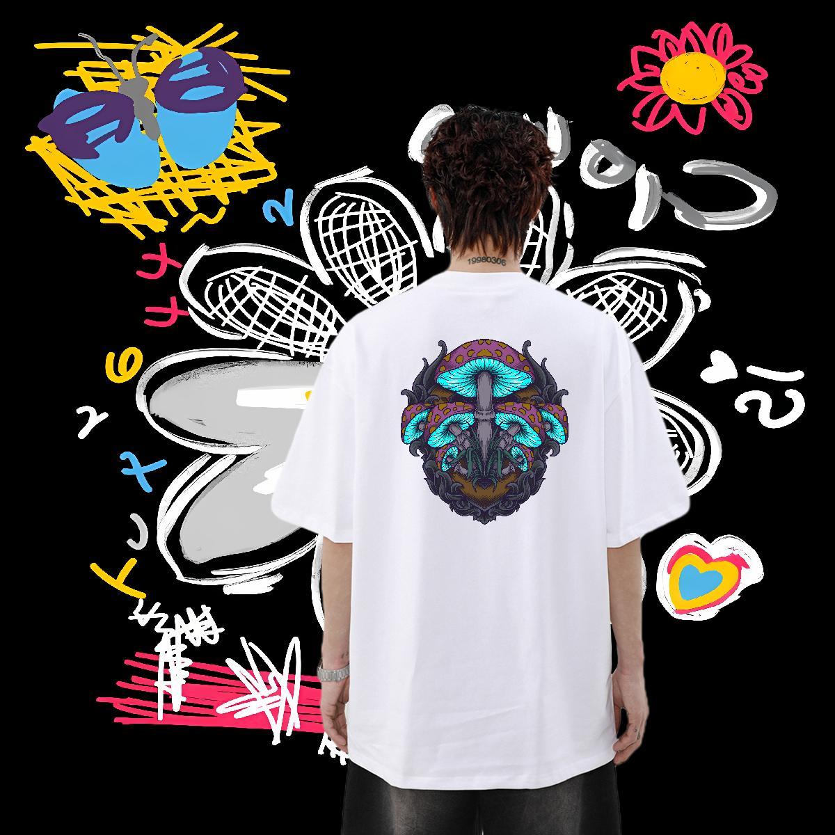 Fashion Casual Man T Shirts 230g Cotton mushroom High Street Hip Hop Tops Tees Breathable Crew Neck Designer Tshirt for Man Woman Skull
