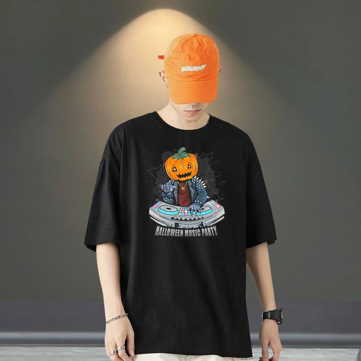 2024 New T-Shirts for Men 230g Cotton pumpkin Home Outdoor Clothings Breathable Crew Neck Popular Men Tshirts Black White