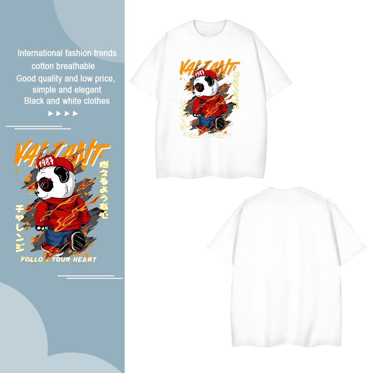 T Shirts Men 100% Cotton 230g panda Street Casual Breathable Crew Neck Black White Couples T Shirts Designer Comfortable Tshirts