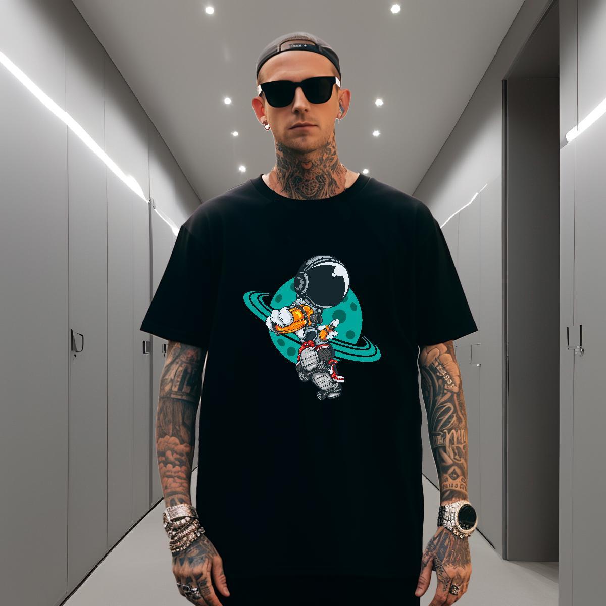 T shirt 230g Pure Cotton cosmonaut Street Breathable Short Sleeve DIY Mens Tshirts Brand High Quality Tops Shirt