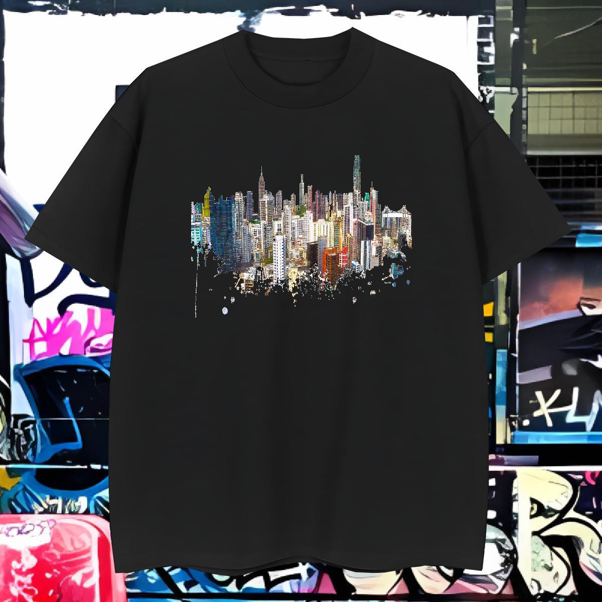 T-Shirts for Men 230g 100% Cotton Tall buildings Beach Breathable Crew Neck Oversized Mens Tshirts Classic Free Shipping Wear