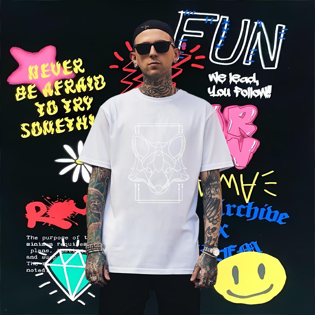 Mens T Shirts 230g Pure Cotton wolf Daily Wear O-Neck Short Sleeve Skull Mens Tshirts DIY Unisex Tees