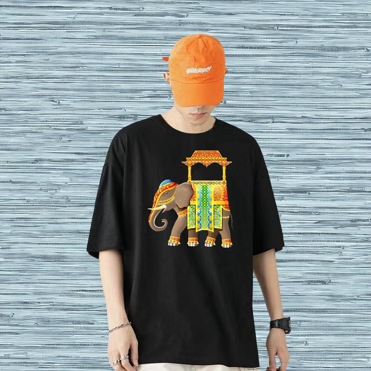 2024 New T-Shirts 230g Cotton elephant Street Wear Tees Breathable Crew Neck Comfortable Couples T Shirts Plus Size Custom