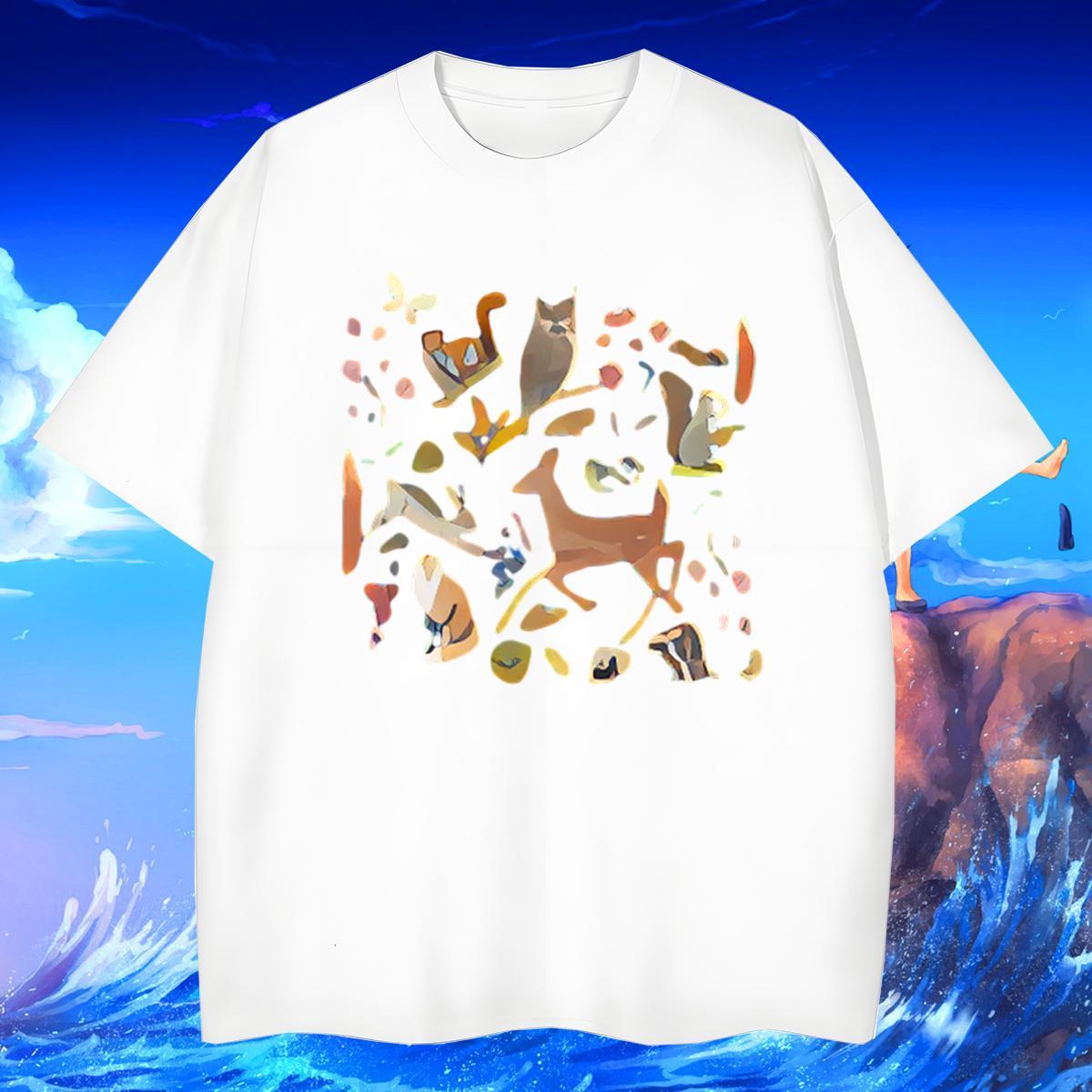 T Shirt For Man 100% Cotton 230g Deer Daily Outfit Breathable Short Sleeve Floral Print Men Tops Tees Fashion Design Comfortable Tee Shirt