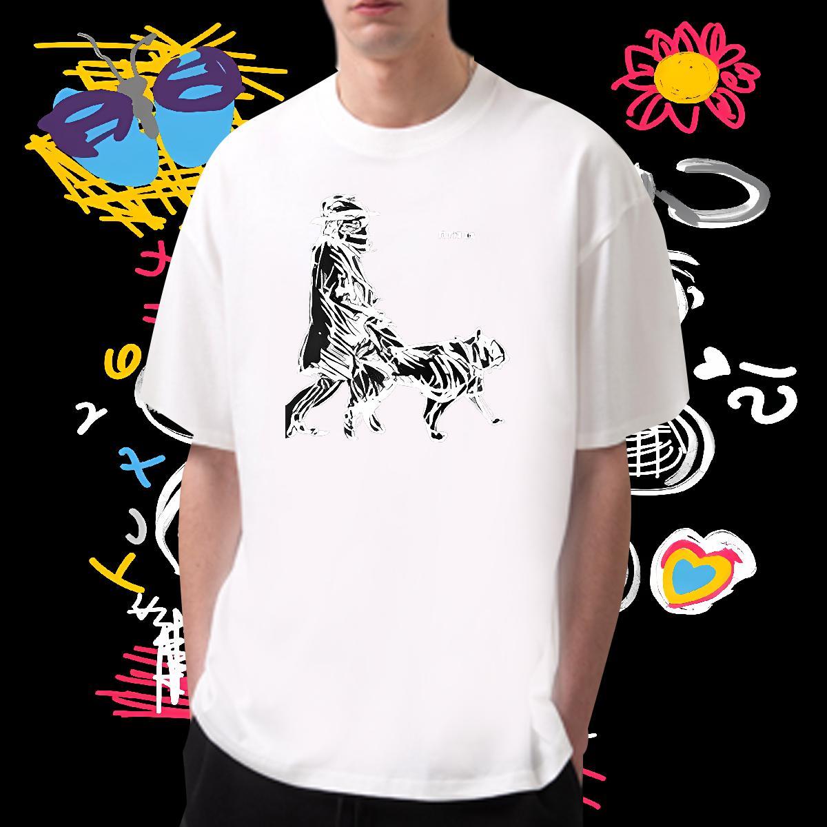 New Arrival Man T Shirts 230g Pure Cotton leopard,line Casual Daily Wear Tshirts O-Neck Short Sleeve Comfortable Tshirt for Man Woman Graphic