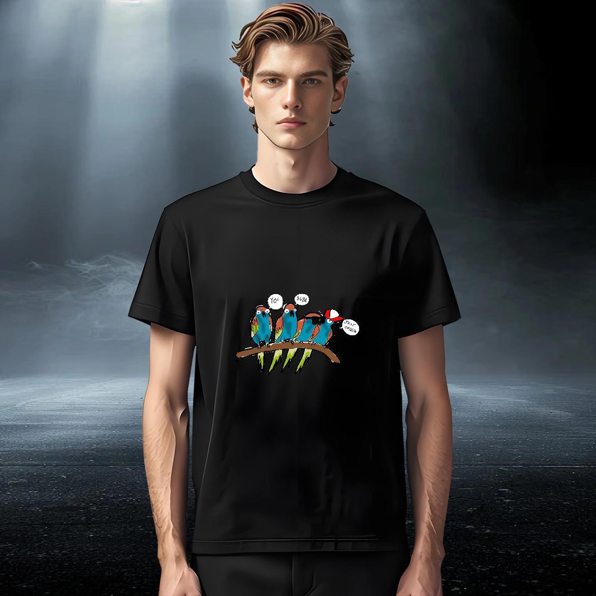 Casual New Mens T Shirts 230g 100% Cotton bird Anime Printing Street Tops Tees O Neck Short Sleeves TOP Quality Men Tops Tees White Plus Size