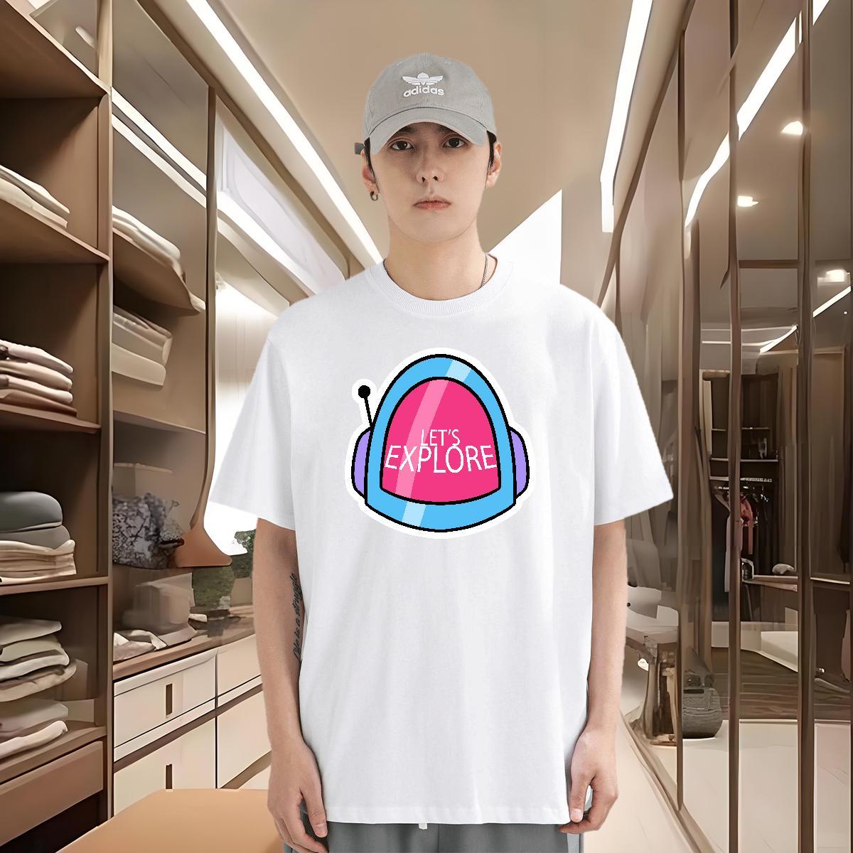 T-Shirts 230g Cotton universe Daily Outfit Round Neck Short Sleeve Floral Print Men Clothes T-Shirt Fashion Comfortable Polos