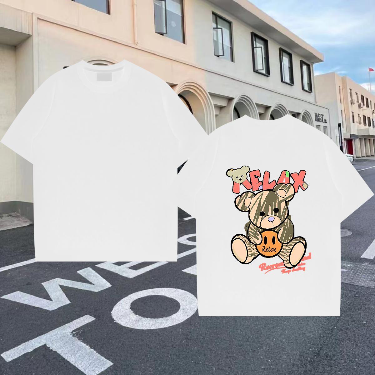 Fashion Design T Shirts Men 230g Pure Cotton bear Anime Printing Street Clothes Crew Neck TOP Quality Men Clothes T-Shirt DIY Printed