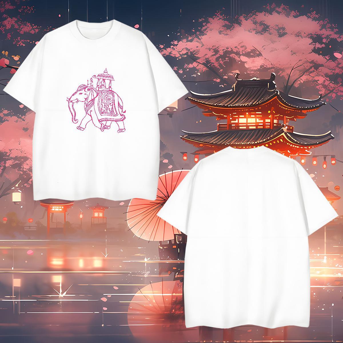 Brand Men Tshirts 230g Cotton elephant Mens T Shirts Outdoor Breathable Short Sleeve Cartoon Printing L-4XL New Arrival Polos