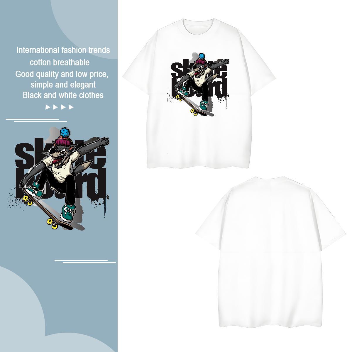 T-Shirts for Men 230g 100% Cotton wolf Street Wear Breathable Short Sleeve Black White Men Tees Fashion Soft Clothes