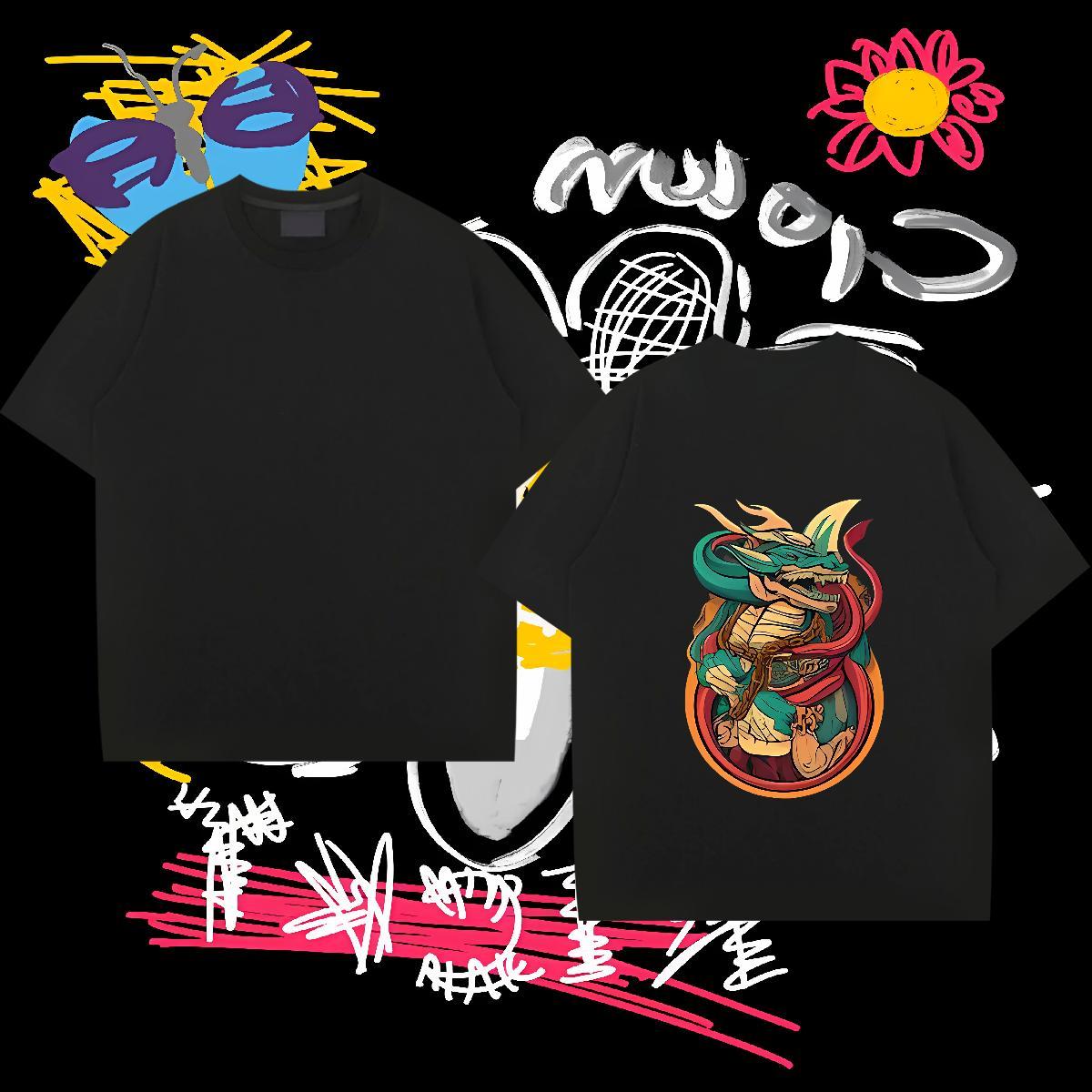 New Arrival Men T Shirts 230g Pure Cotton dinosaur Street wear Hip Hop Tshirts Short Sleeve O-Neck Classic Men Clothes T-Shirt Black White