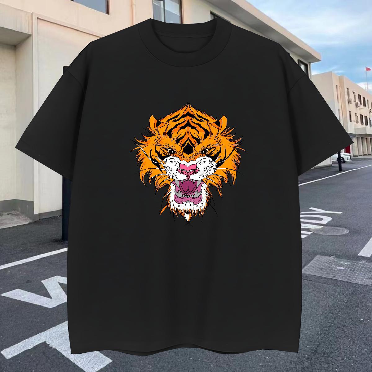 Comfortable Men Tshirts 230g Cotton Street Wear tiger Plus Size Cartoon Short Sleeve Soft Wholesale T-Shirts for Men Top Tees