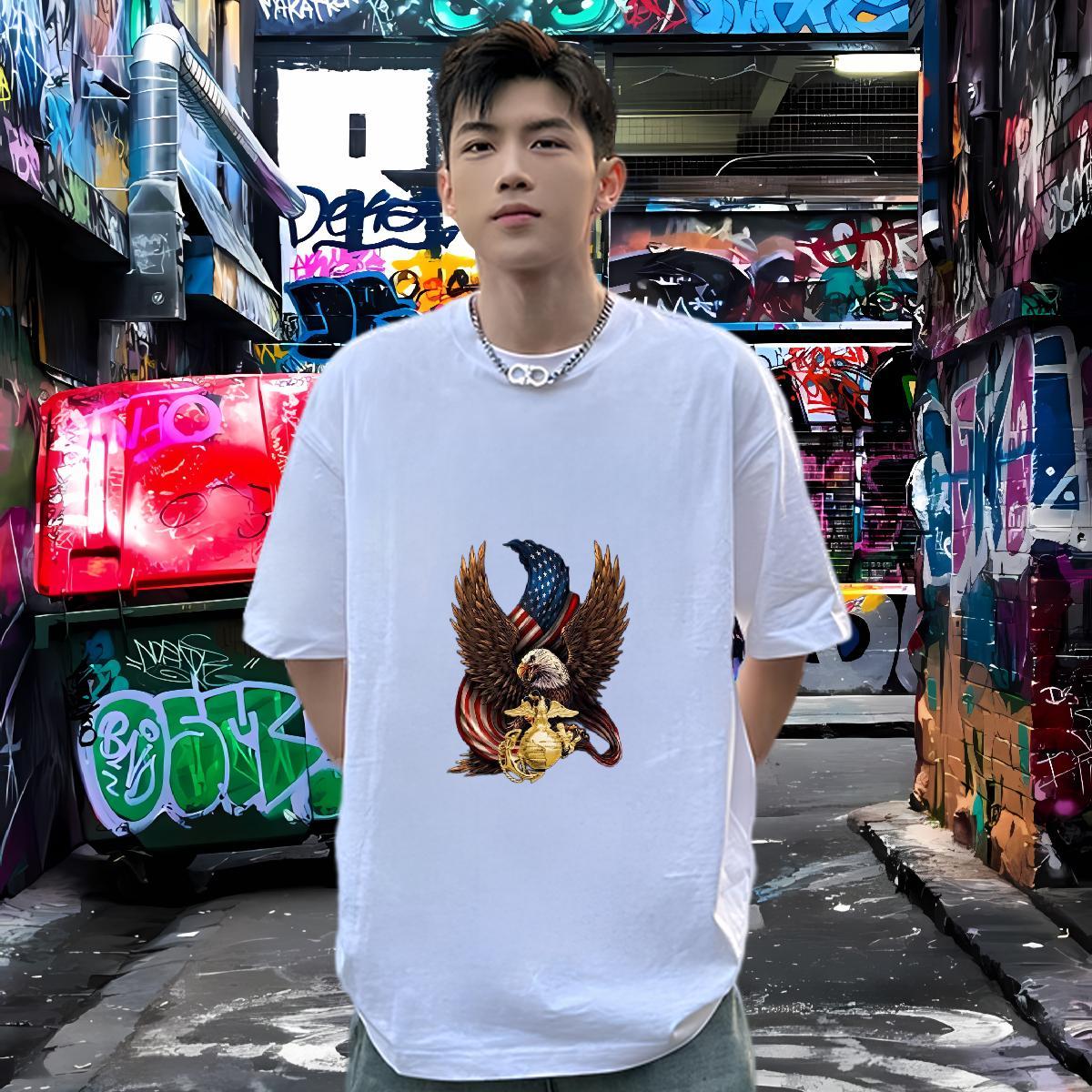 Free Shipping T-Shirts for Men 230g 100% Cotton eagle Hip Hop Tees Shirts Pure Cotton High Quality Tshirt for Man Woman Custom Printing