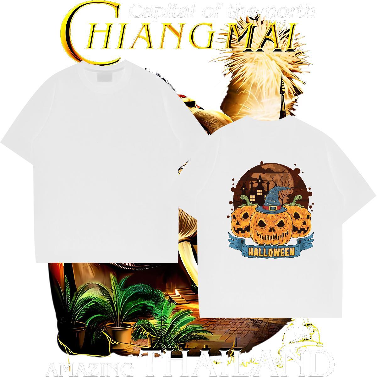 Free Shipping Men Tops Tees 230g Cotton Halloween T-Shirts Anime Printing Street O-Neck Short Sleeve Custom Print Oversized New Wear