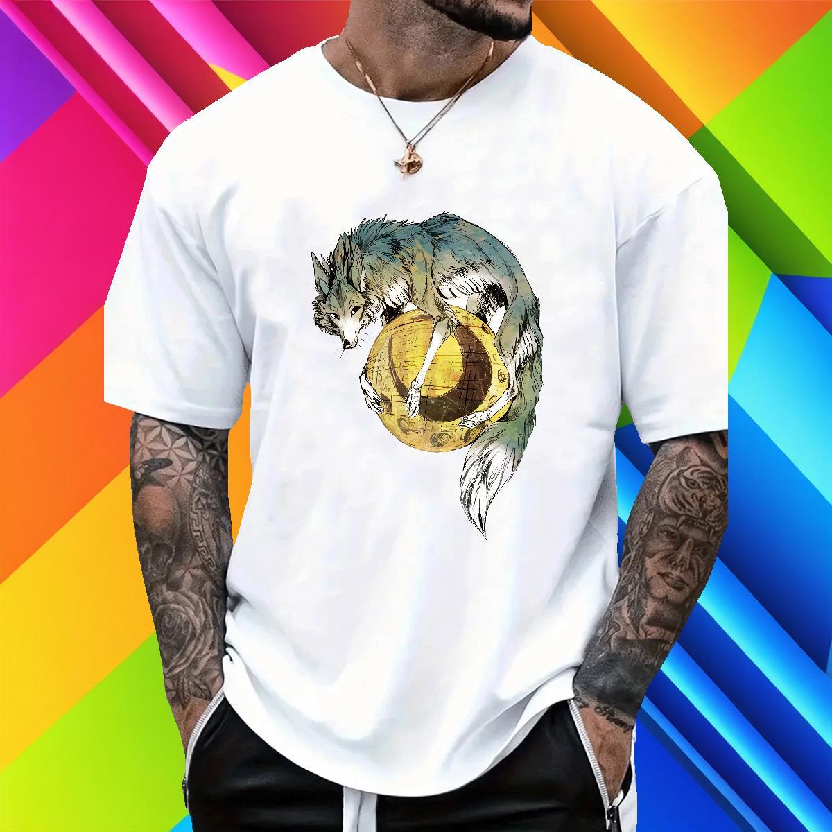 High Quality Men Tshirts 230g 100% Cotton wolf Man T Shirts Daily Outfit Short Sleeve Soft Black White Designer Fashion Wear