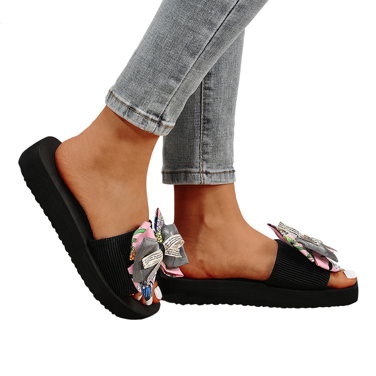 Summer For Ladies Open Toe Slippers Flowers Women Flip Flop Heels with Arch Support Sandals