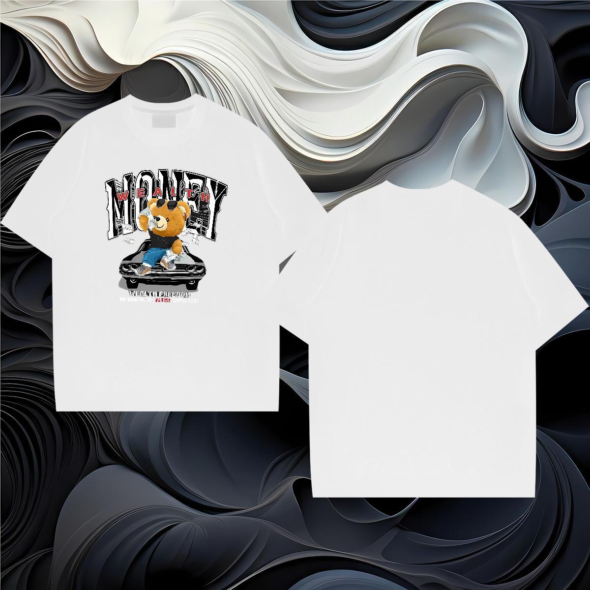 New Designer Mens T Shirts 100% Cotton 230g bear Hip Hop Clothings O Neck Short Sleeves Wholesale Men Tops Tees Cartoon Print