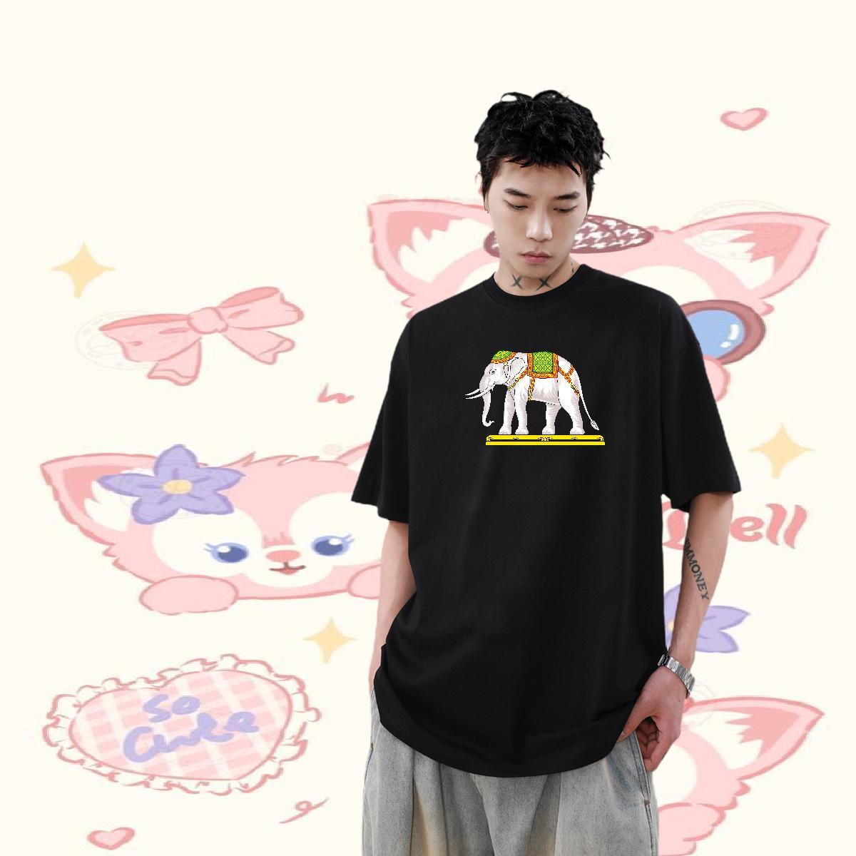 Stylist T-Shirts 230g 100% Cotton elephant Hip Hop Clothes O-Neck Short Sleeve Unisex Men Tshirts Oversized 4XL
