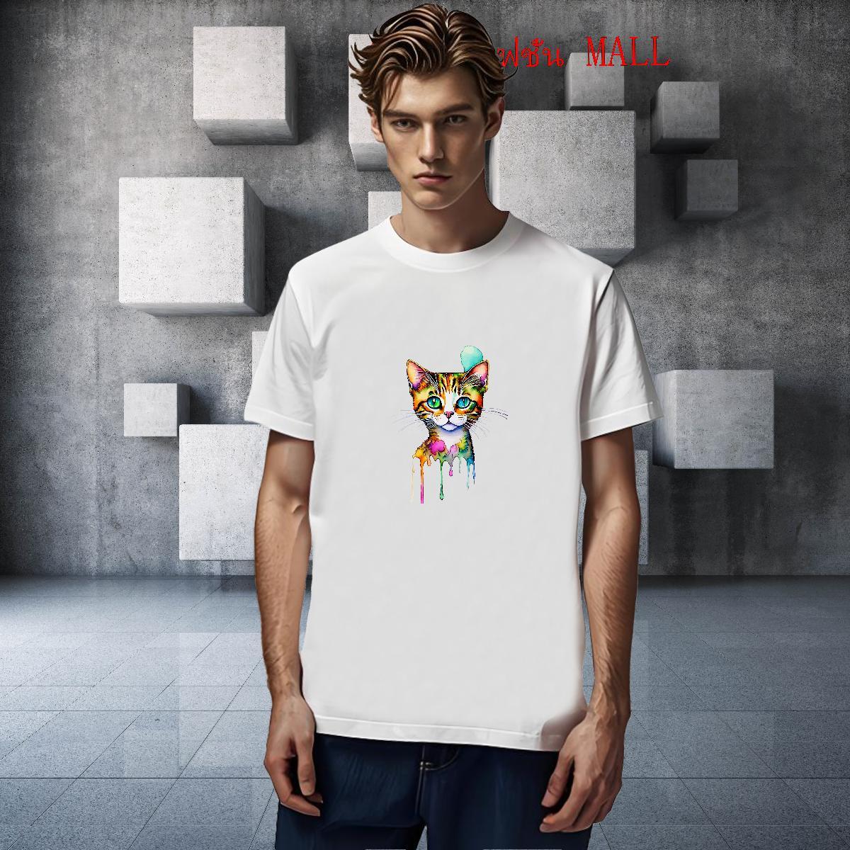 Loose Mens Tshirts 100% Cotton 230g cat Mens T Shirts Sports Casual Breathable Short Sleeve Cartoon Print 2024 Designer Tees Shirts