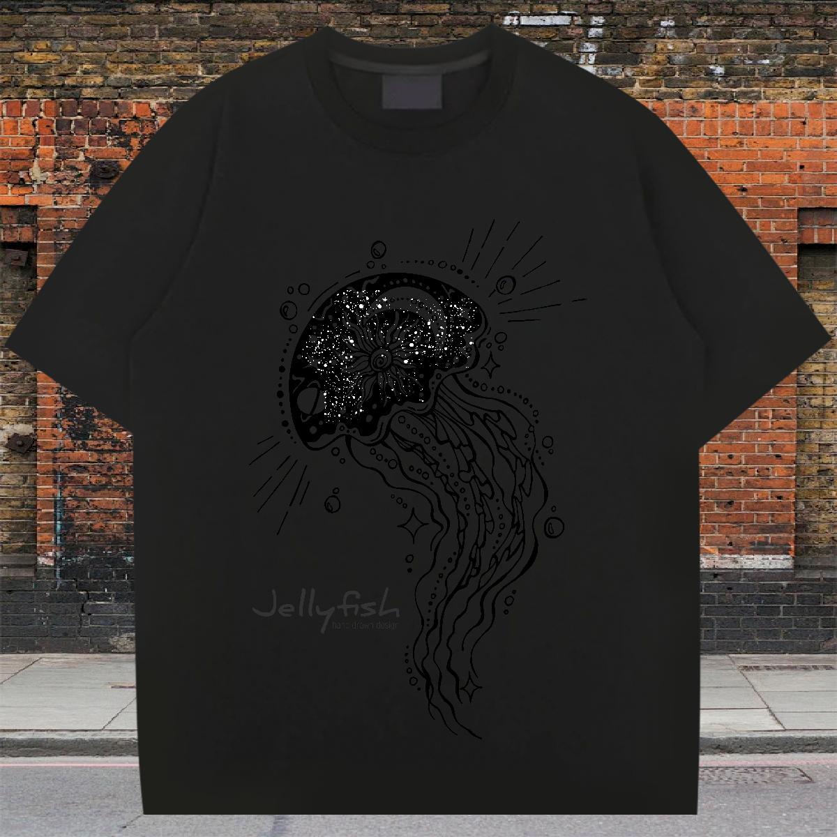 Cool Design Men Clothes T-Shirt 230g Cotton Sport jellyfish Graphic Round Neck Short Sleeve 2024 T shirt Tops Shirt
