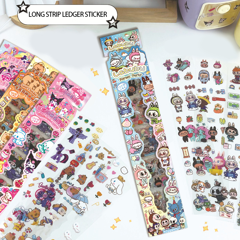 Long strip account stickers come in a variety of styles with built-in die-cutting and no cutting for girls' creativity DIY account stickers