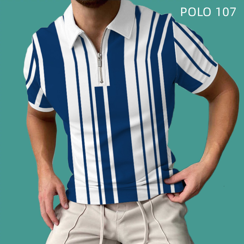Single summer new men's polo shirt 3D digital printing short sleeved lapel zipper large POLO