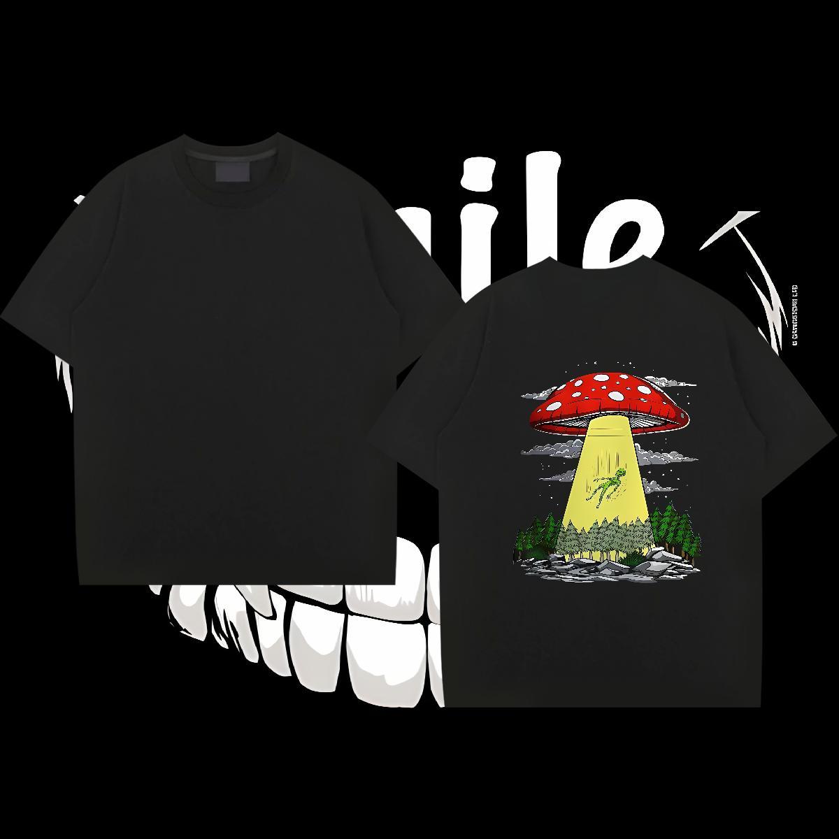 Casual New T-Shirts 230g Pure Cotton mushroom Daily Outfit Clothings Breathable Crew Neck Popular Couples T Shirts DIY Anime
