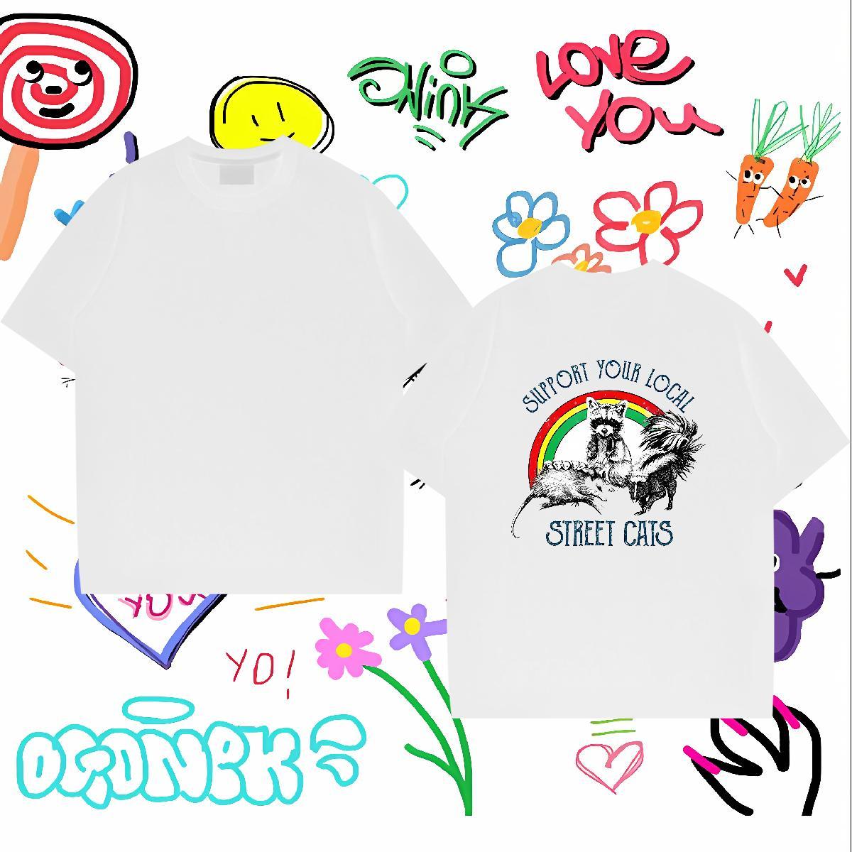 Fashion New T Shirts Men 230g 100% Cotton cat Daily Outfit Tees Shirts Crew Neck Designer Men Tops Tees Anime Print