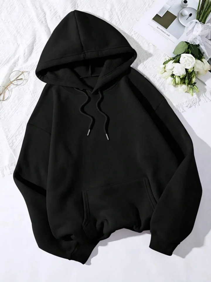 Korean Fashion Solid Color in Hoodies Sweat-shirt Woman Clothing Black Hoodie Pullover Women Hooded Sweatshirt Woman Coats 240806