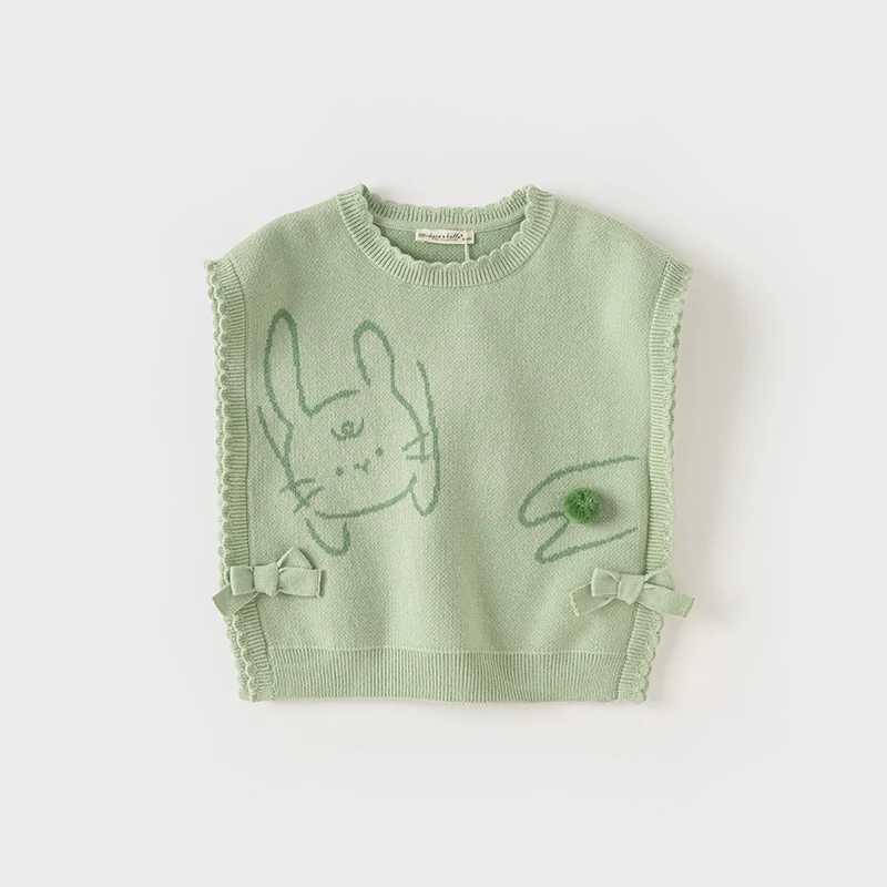 Dave Bella Childrens Tank Top New O-neck Sweater Underwear Green Sleeveless Loose Tank Top Preschool Girls Spring Dress DB1247793W240724