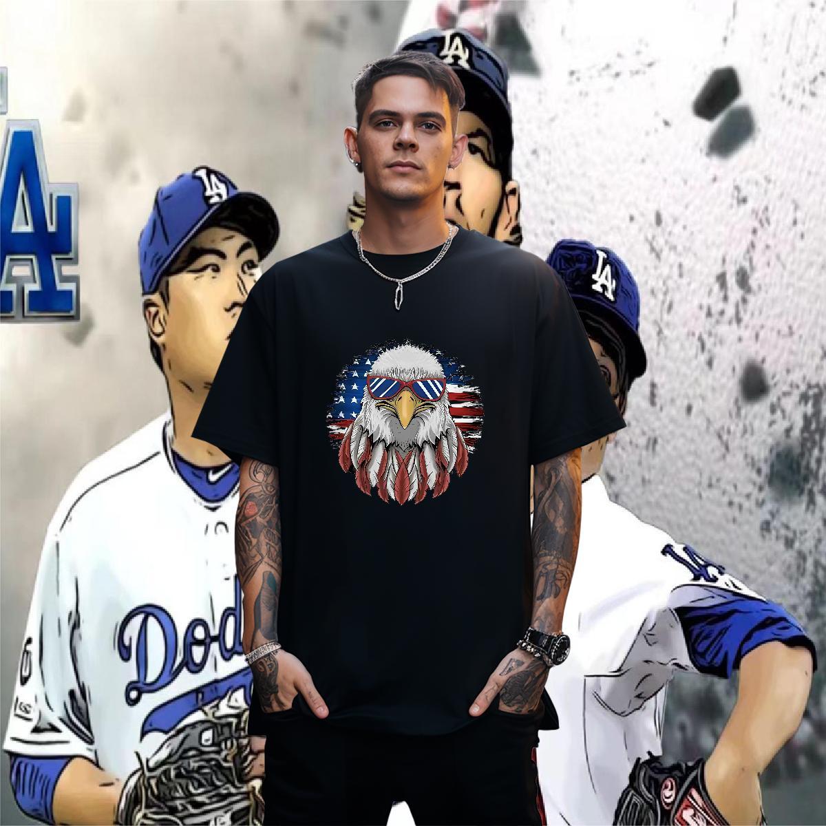 Mens T Shirts 100% Cotton 230g eagle Street Wear Short Sleeve O-Neck Black White Men Tees Stylist Cool Design Tops Tees